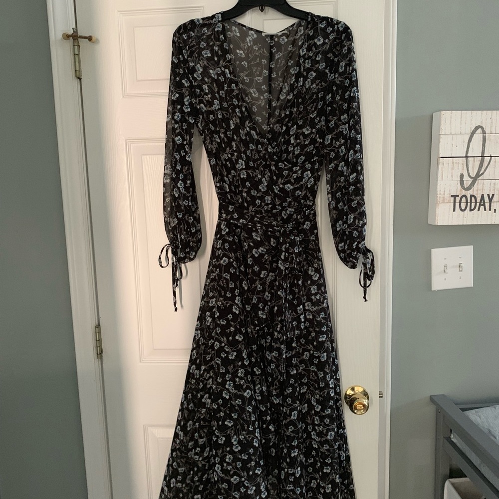 Long sleeve asymmetrical dress, floral print